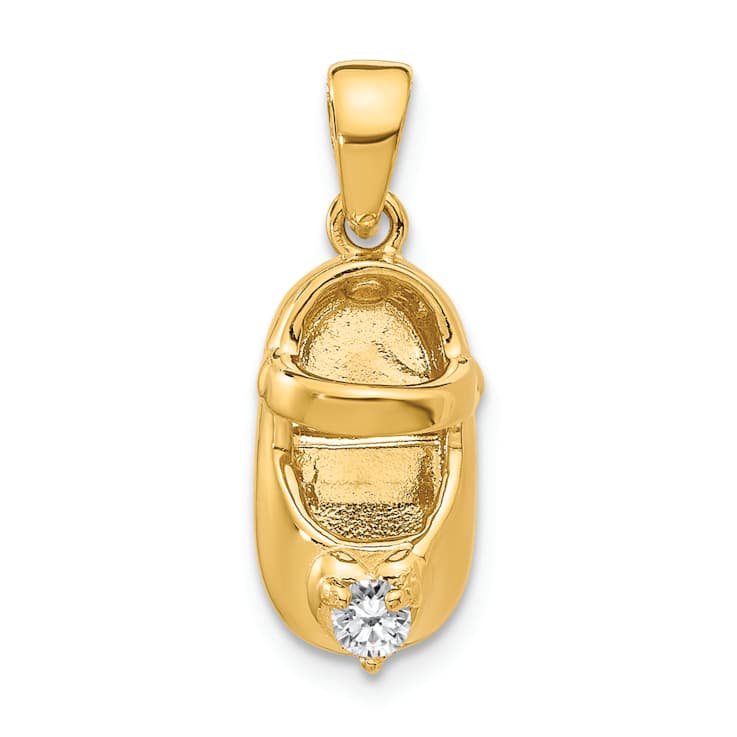 10k Yellow Gold 3D April Birthstone Diamond Simulant Baby Shoe Charm