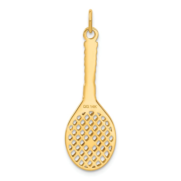 14k Yellow Gold Textured Tennis Racquet with Freshwater Pearl Charm