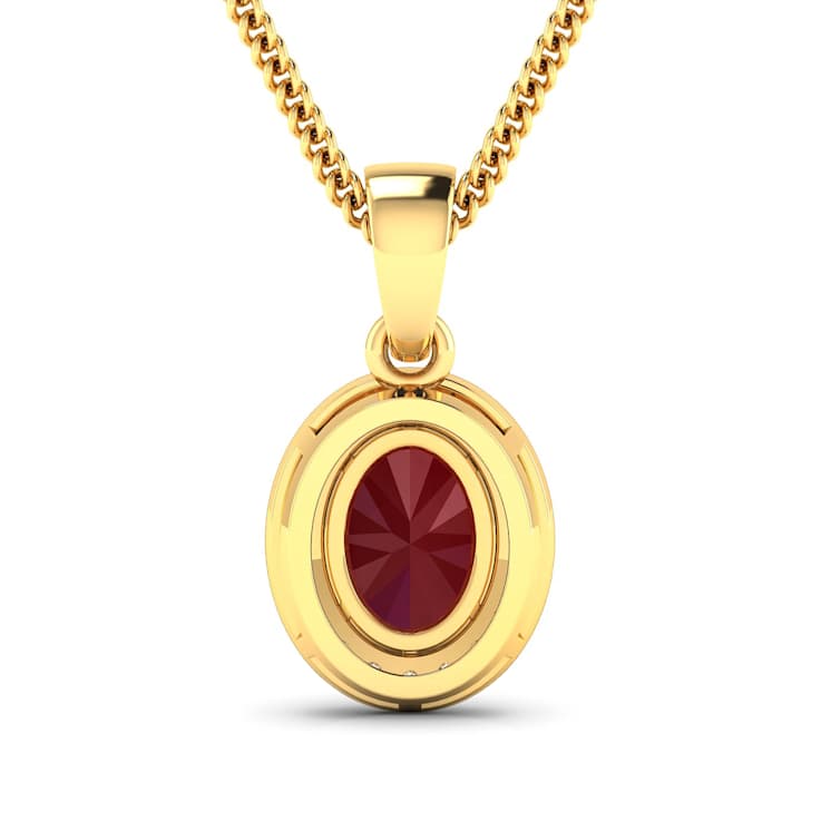 1.50ctw 14K Yellow Gold Ruby and White Diamond Pendant with 18 inch
Cable Chain