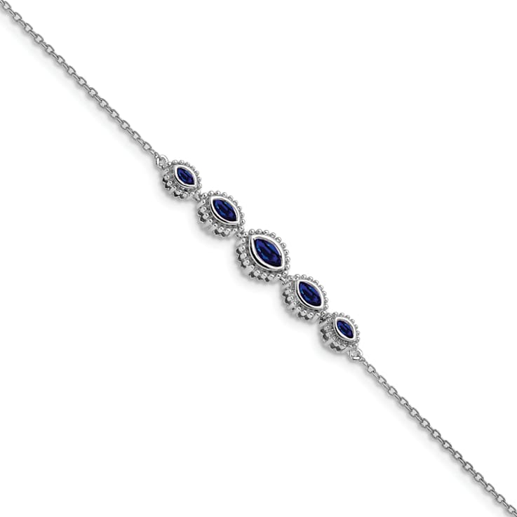 Rhodium Over 14k White Gold Marquise Sapphire Bracelet
