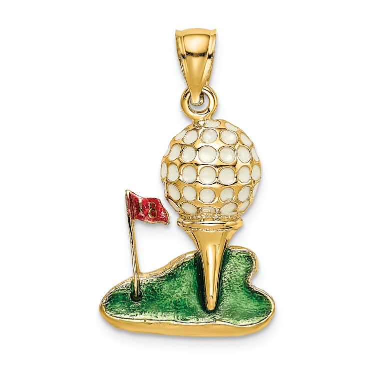 14k Yellow Gold Textured with Enamel 2D Golf Ball Charm