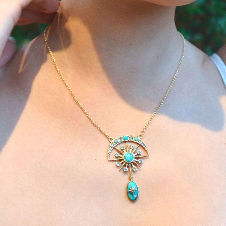 Barse Jewelry Blue Composite Turquoise Gold Tone Celestial Drop Necklace