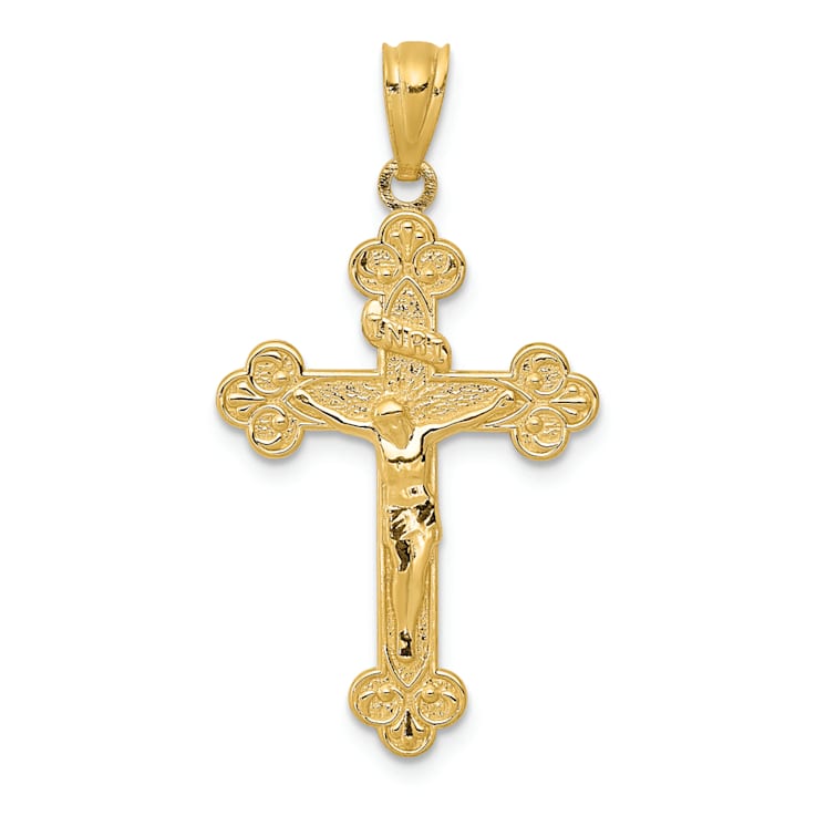 14K Yellow Gold Polished INRI Medium Crucifix Pendant