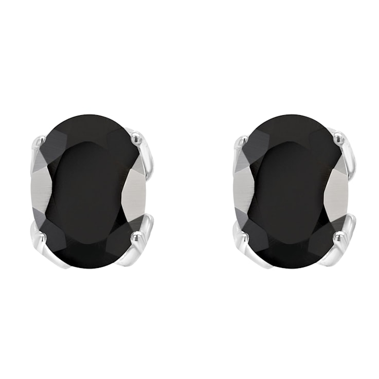 8x6mm Oval Black Onyx Rhodium Over Sterling Silver Stud Earrings