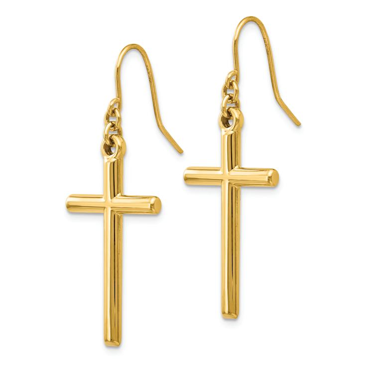 14k Yellow Gold Cross Dangle Earrings