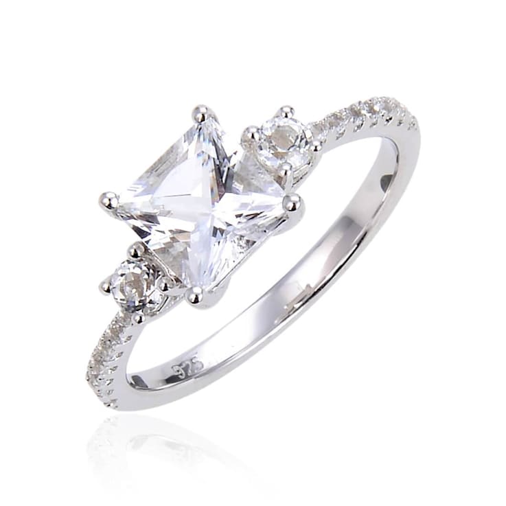 Square and Round White Topaz Sterling Silver Ring, 2.02ctw
