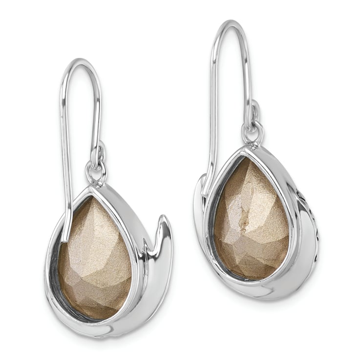 Rhodium Over Sterling Silver Crystal Mermaid Tail Dangle Earrings