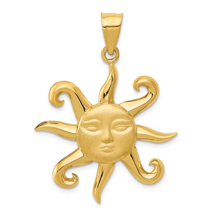 14k Yellow Gold Satin and Polished Sun Pendant