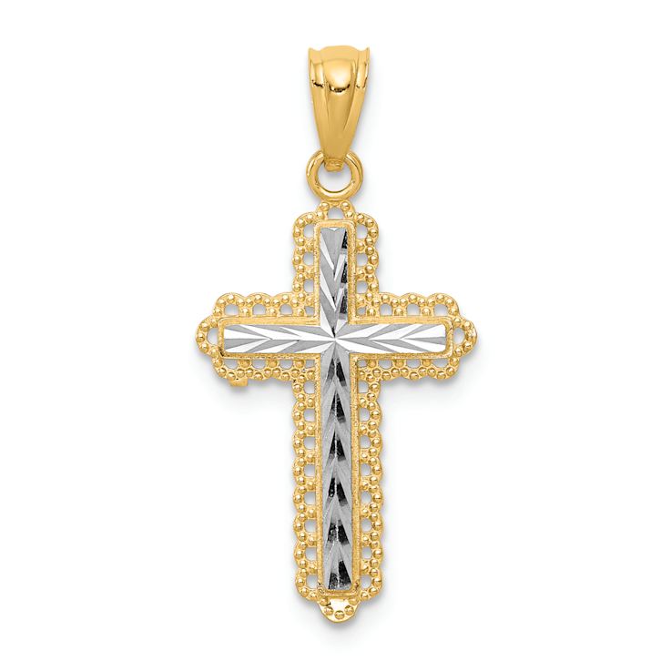 14K Two-tone Gold Diamond-Cut Cross Pendant