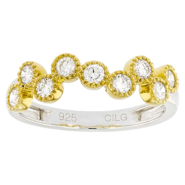 Lab-Grown Diamond Two-Tone Band Ring In 14K Gold Over Sterling Silver 0.50ctw
