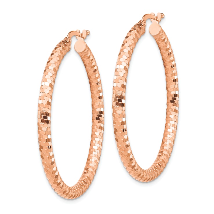 14k Rose Gold 1 9/16" Diamond-Cut Hoop Earrings