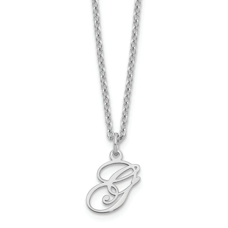 Rhodium Over Sterling Silver Letter G Initial Necklace
