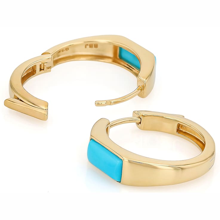 Turquoise Baguette Hoop Earrings in 18k Gold Over Sterling Silver