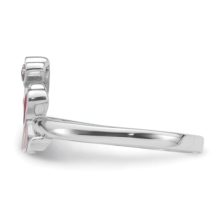 Rhodium Over Sterling Silver Pink Enamel and Cubic Zirconia Elephant
Children's Ring
