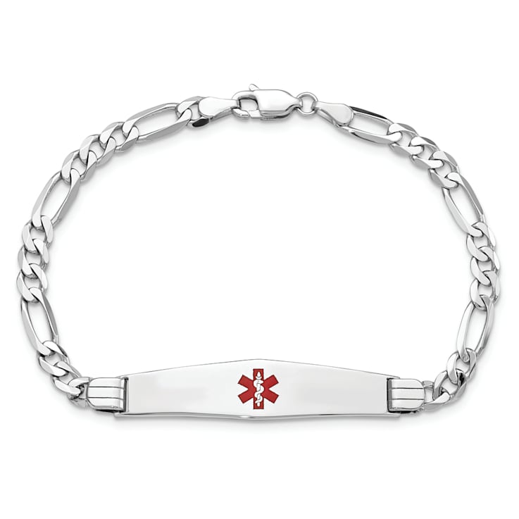 Rhodium Over 14k White Gold Medical Soft Diamond Shape Red Enamel Figaro
Link ID Bracelet