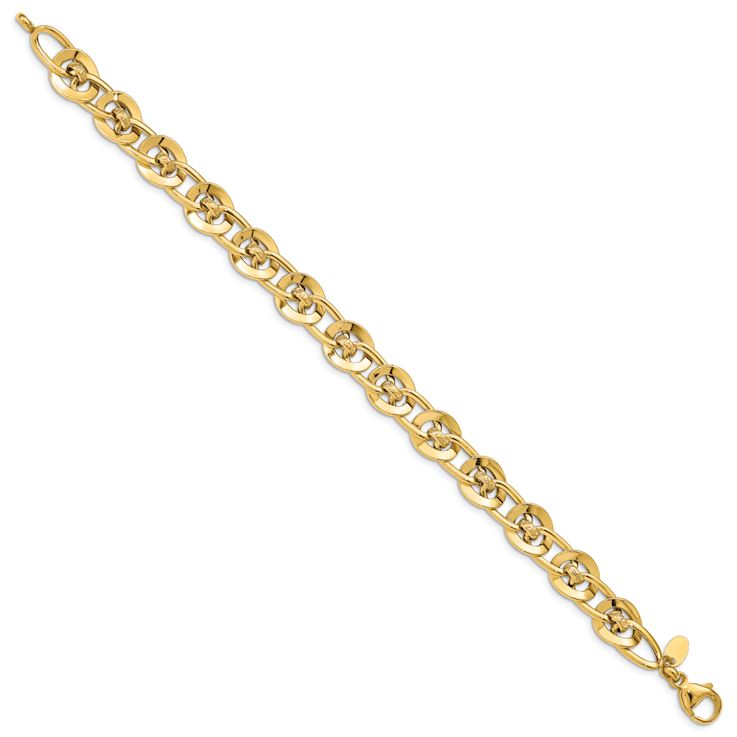 14k Yellow Gold 9.9mm Polished and Textured Fancy Link Bracelet