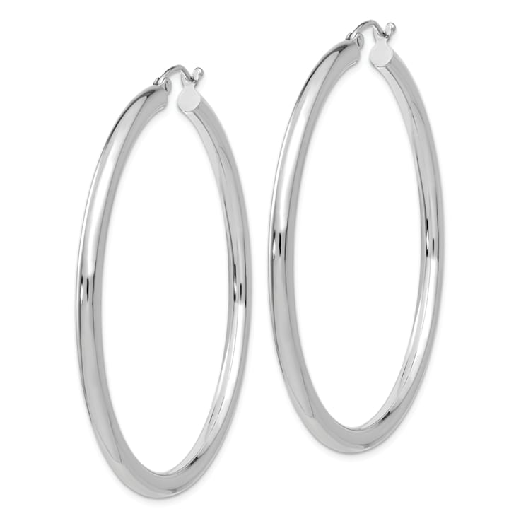 Rhodium Over 14k White Gold Polished 1 15/16" Tube Hoop Earrings