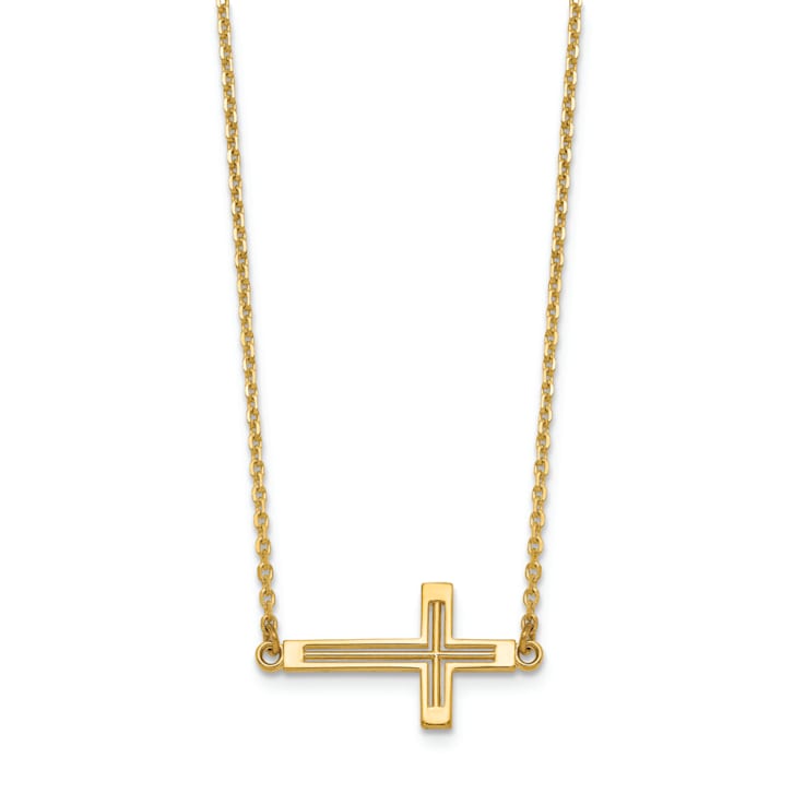 14K Yellow Gold Sideways Cut-out Cross Necklace