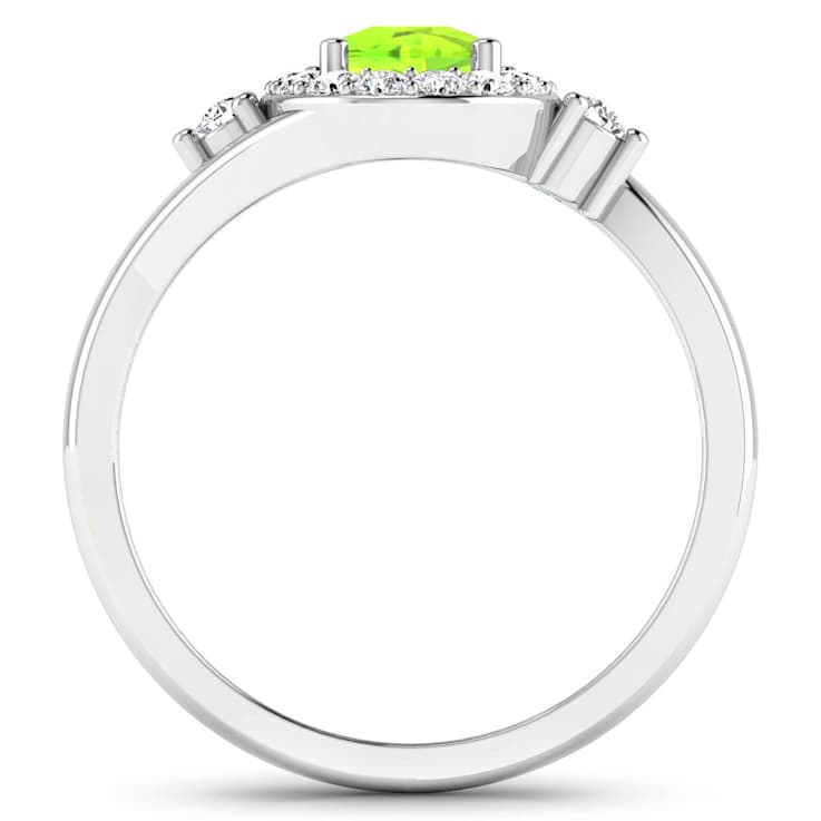 Oval Green Peridot and Diamond 14K White Gold Halo Ring 0.9 ctw