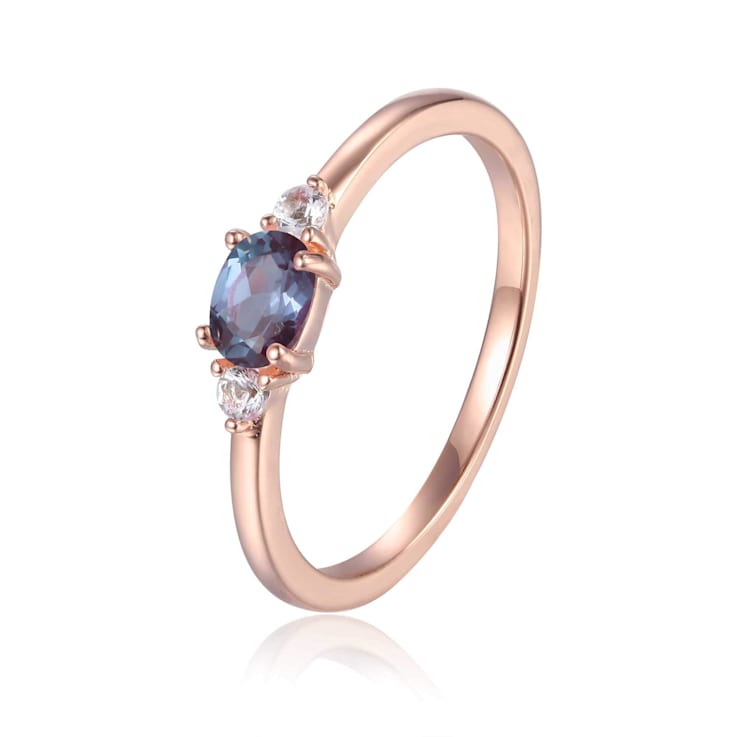 Blue Lab Created Alexandrite and White Sapphire 14K Rose Gold Over
Sterling Silver Dainty Ring