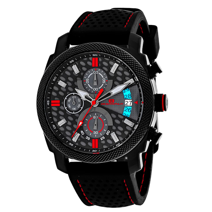 Oceanaut Men's Kryptonite Black/Gray Dial with Red Accents, Black Rubber
Strap Watch