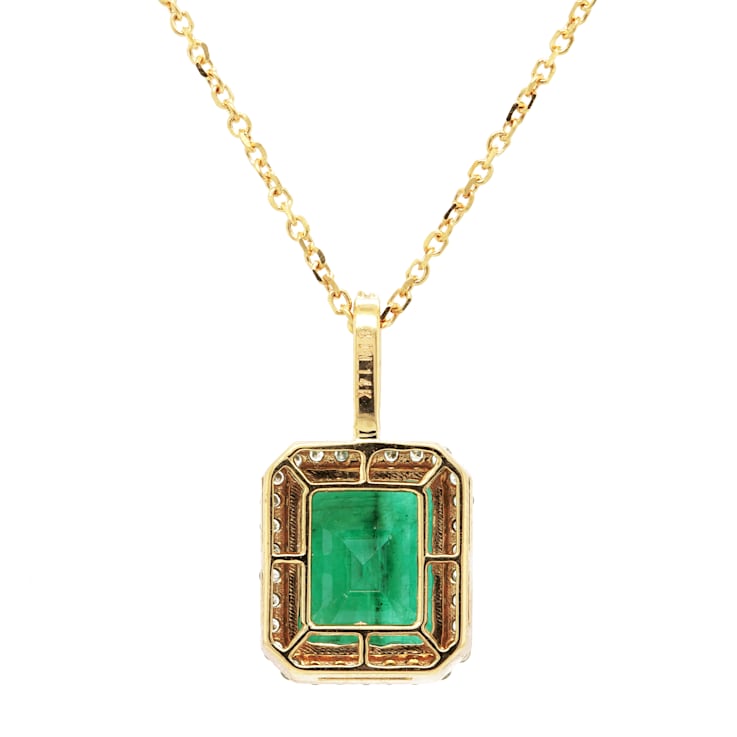 5.04 Ctw Emerald and 0.27 Ctw White Diamond Pendant in 14K