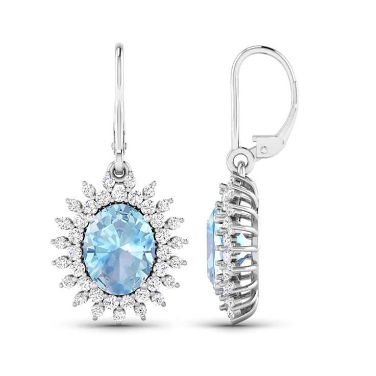 2.56ctw 14K White Gold Oval Aquamarine and White Diamond Halo Earrings