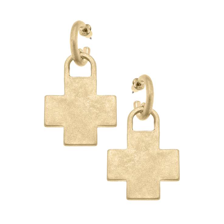 Nina Cross Gold Tone Drop Earrings