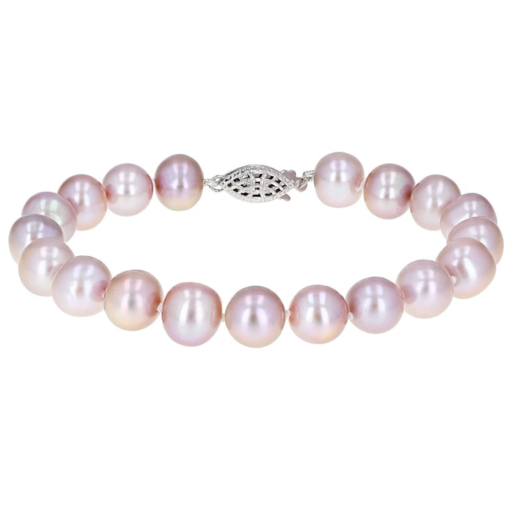 9-9.5mm Purple Cultured Freshwater Pearl Sterling Silver Line Bracelet