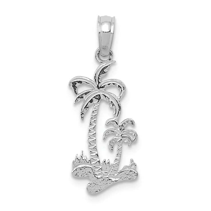 Rhodium Over 14k White Gold Double Palm Trees Pendant