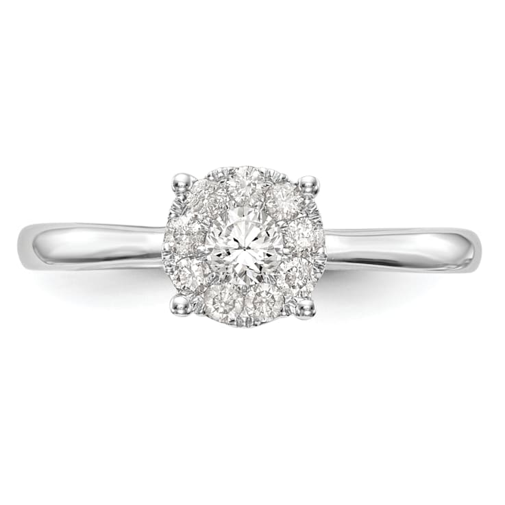 Rhodium Over 14K White Gold Diamond Cluster Engagement Ring 0.33ctw