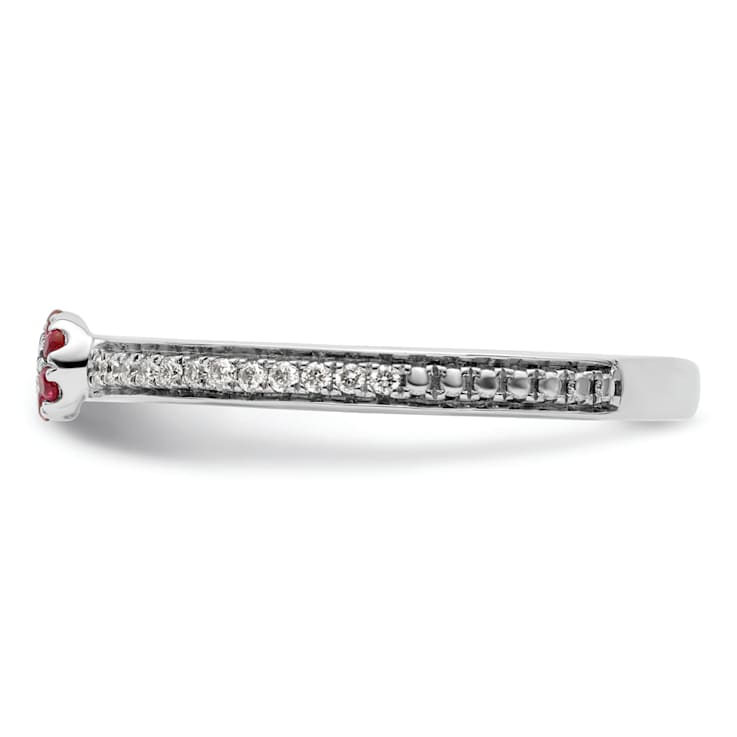 14K White Gold Stackable Expressions Ruby and Diamond Ring 0.075ctw