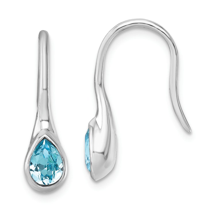 Rhodium Over Sterling Silver Polished Crystal Tear Drop Wire Earrings