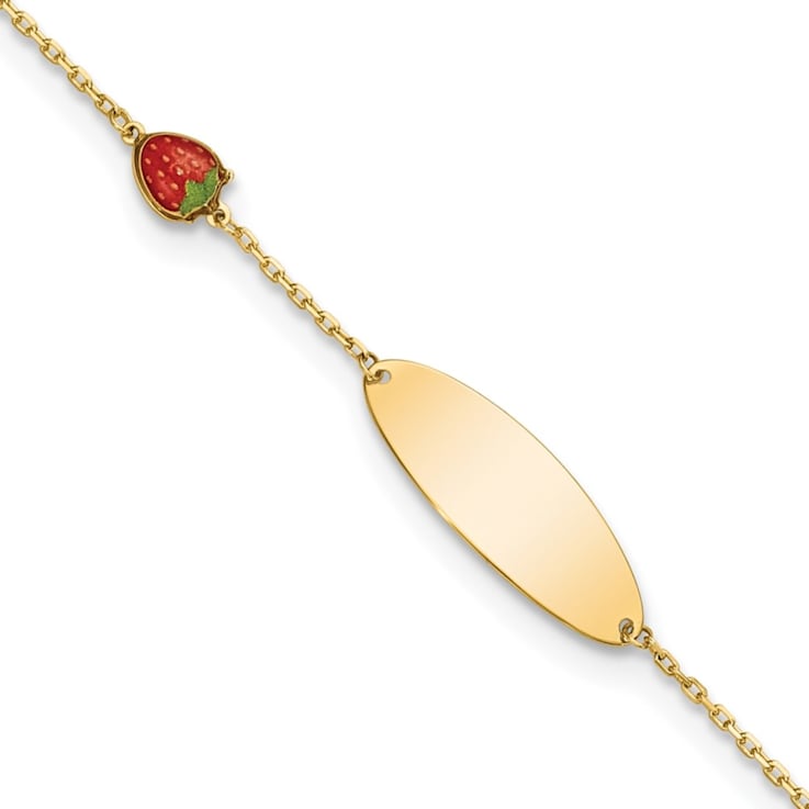 14K Yellow Gold Enameled Strawberry Baby ID 5.5-inch with 0.5-inch
Extension Bracelet