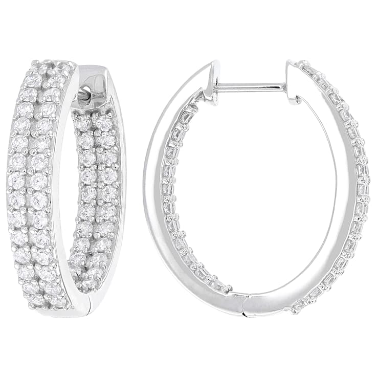 Pave CZ Hoop Earrings In Sterling Silver