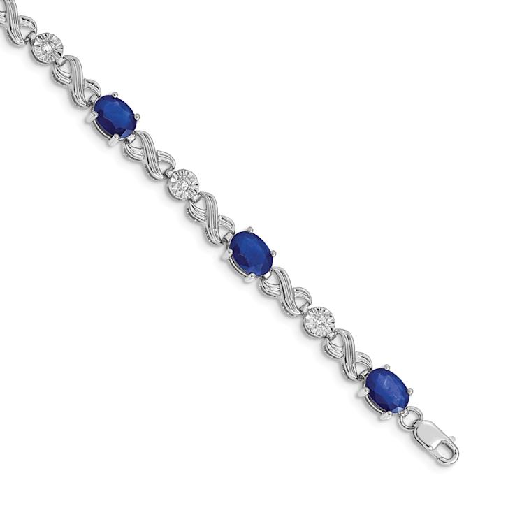 Rhodium Over 10k White Gold Diamond and Sapphire Infinity Bracelet
