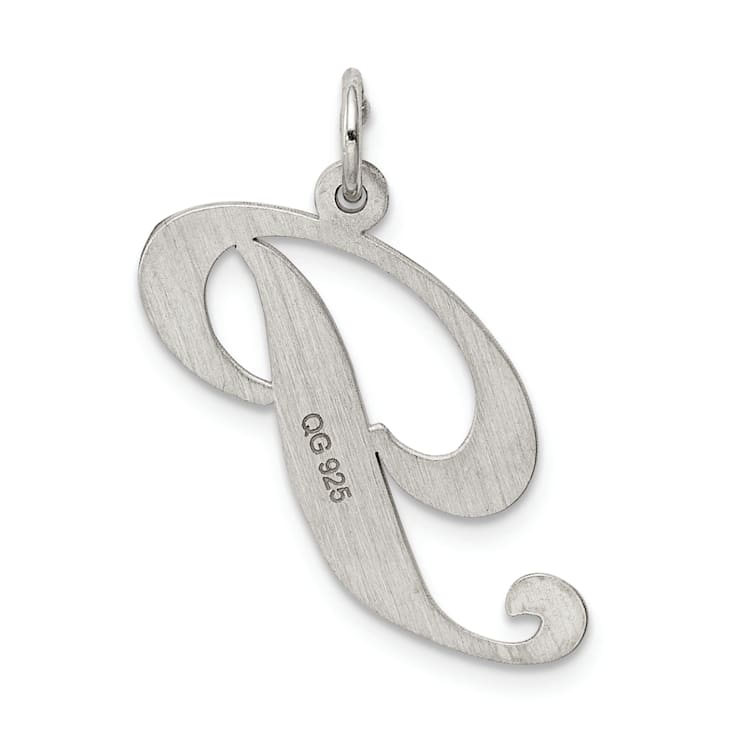 Rhodium Over Sterling Silver Fancy Script Letter P Initial Charm
