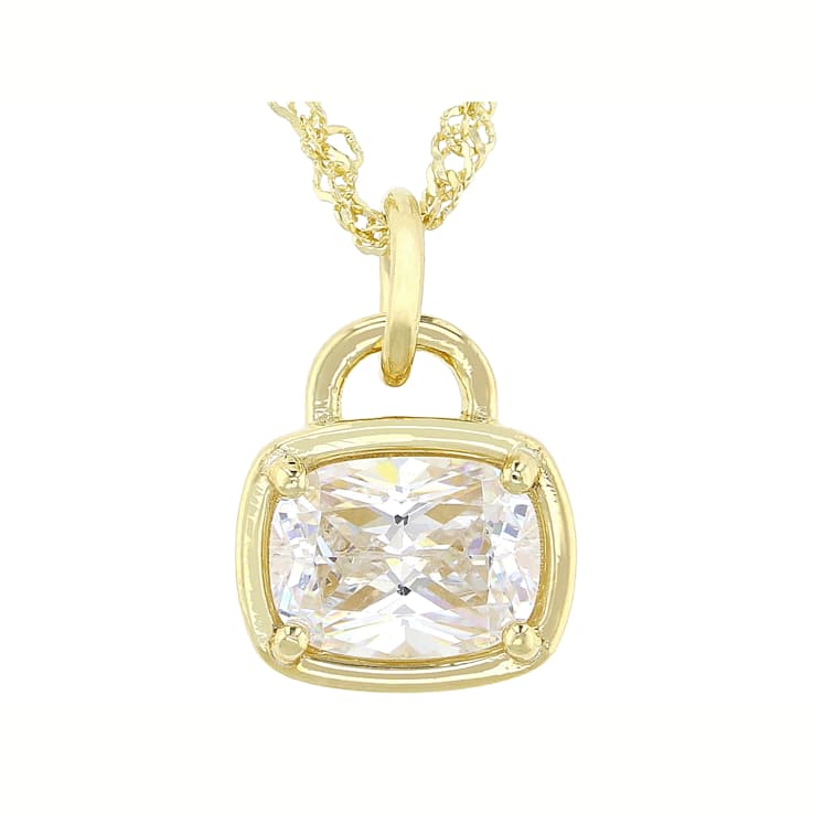 Diamond Simulant Cushion Pendant Necklace In 18K Gold Over Sterling Silver