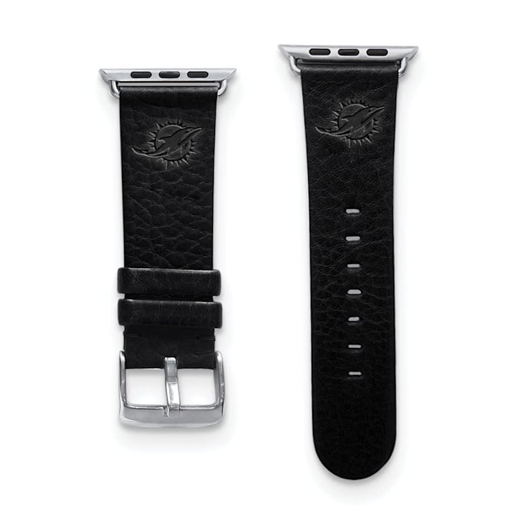 Gametime Miami Dolphins Leather Band fits Apple Watch (42/44mm S/M
Black). Watch not included.