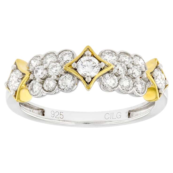 Lab-Grown Diamond Two-Tone Band Ring In 14K Gold Over Sterling Silver 0.75ctw