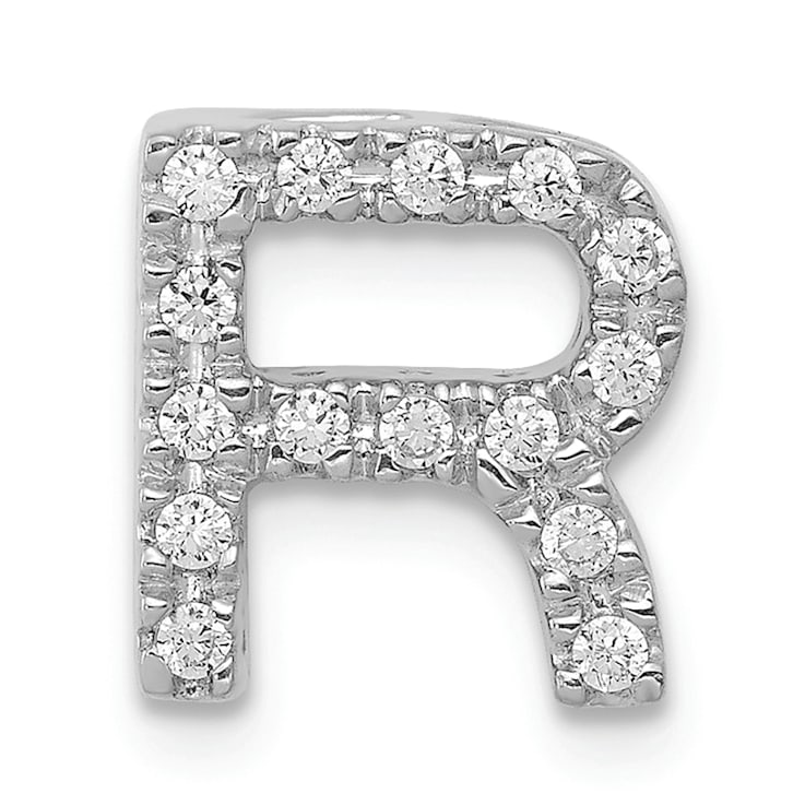 Rhodium Over 14K White Gold Diamond Letter R Initial Charm