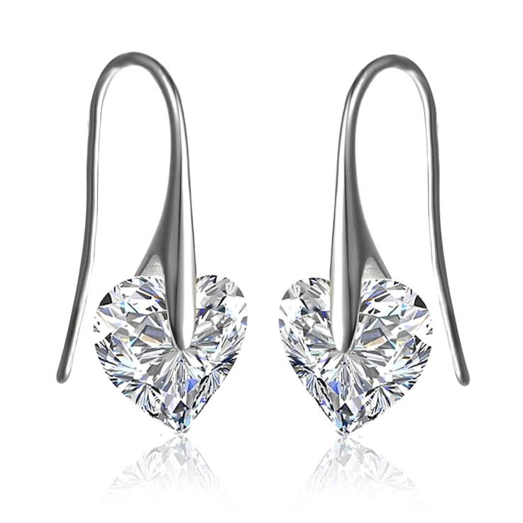 Heart Shape CZ Drop Earrings In Sterling Silver