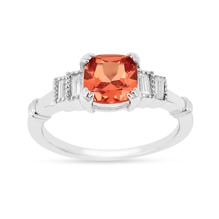 Peach Orange  Lab Created Padparadscha Five Stone Ring   Rhodium Over
Sterling Silver Orange Ring