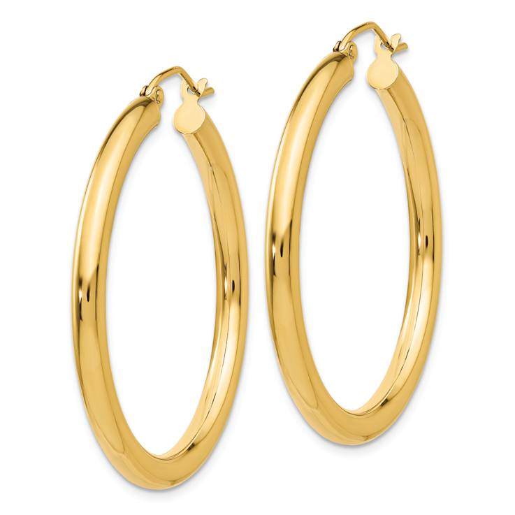 14k Yellow Gold Polished 1 3/8" Tube Hoop Earrings