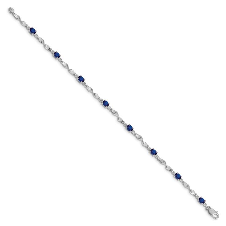 Rhodium Over 10k White Gold Diamond and Blue Sapphire Bracelet