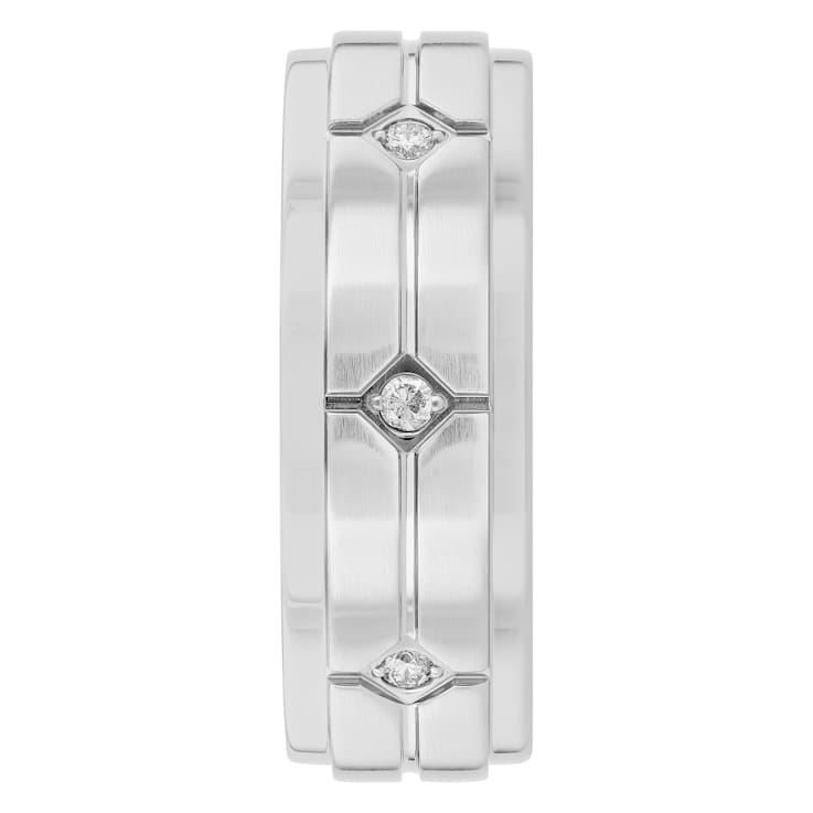Robert Alton Men's White Diamond Step Edge 8mm Band Ring In Stainless
Steel 0.05ctw