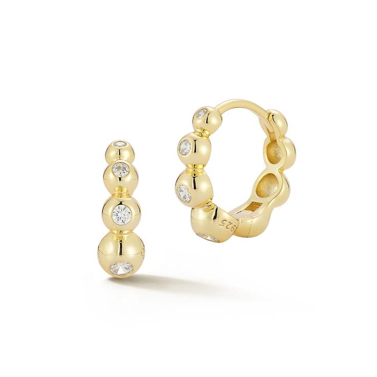 Sterling Statements 14K Yellow Gold Over Sterling Silver CZ Graduated
Beaded Huggie Earrings