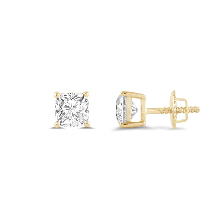 White Cubic Zirconia 14k Yellow Gold Studs With Velvet Gift Box 1.00ctw