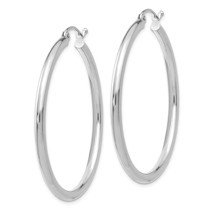 Rhodium Over 14k White Gold Polished 1 9/16" Tube Hoop Earrings