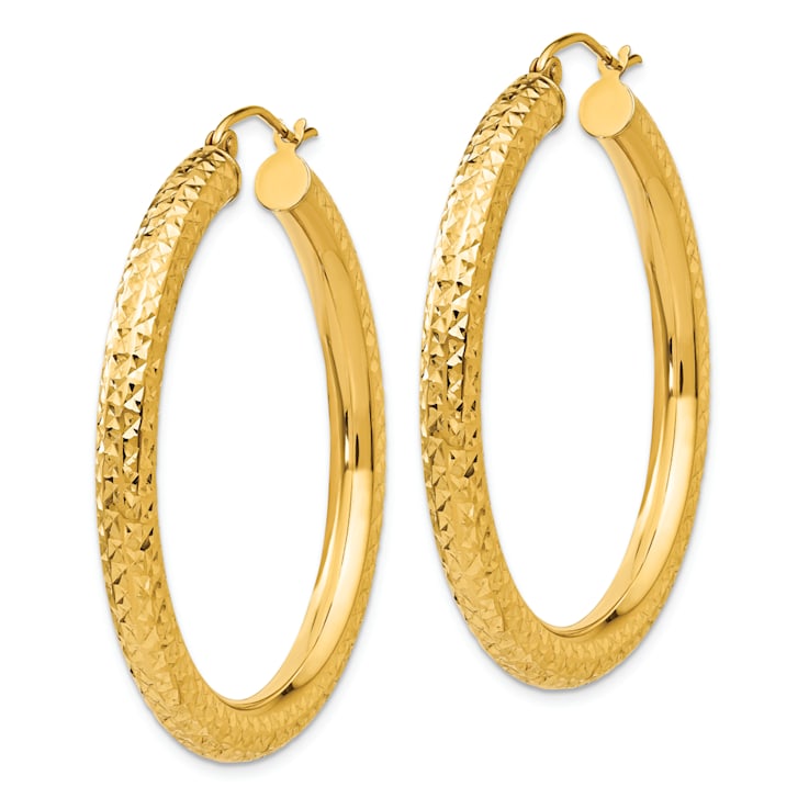14k Yellow Gold Diamond-cut 1 9/16" Round Hoop Earrings
